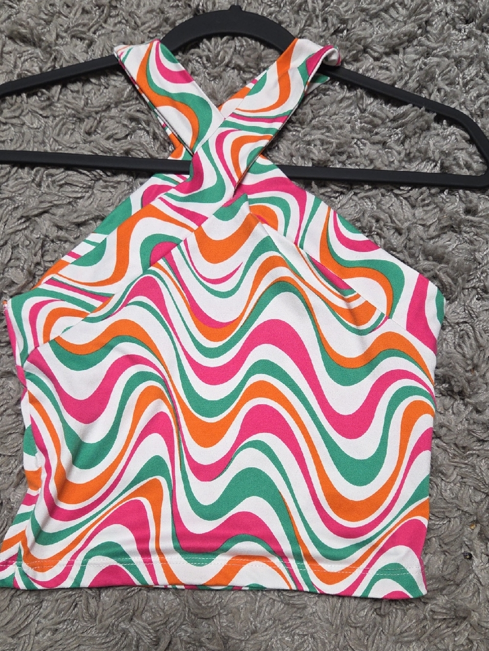 gaze Multicolor Wave-Print Halter Crop Top - White, Pink, Orange, Green